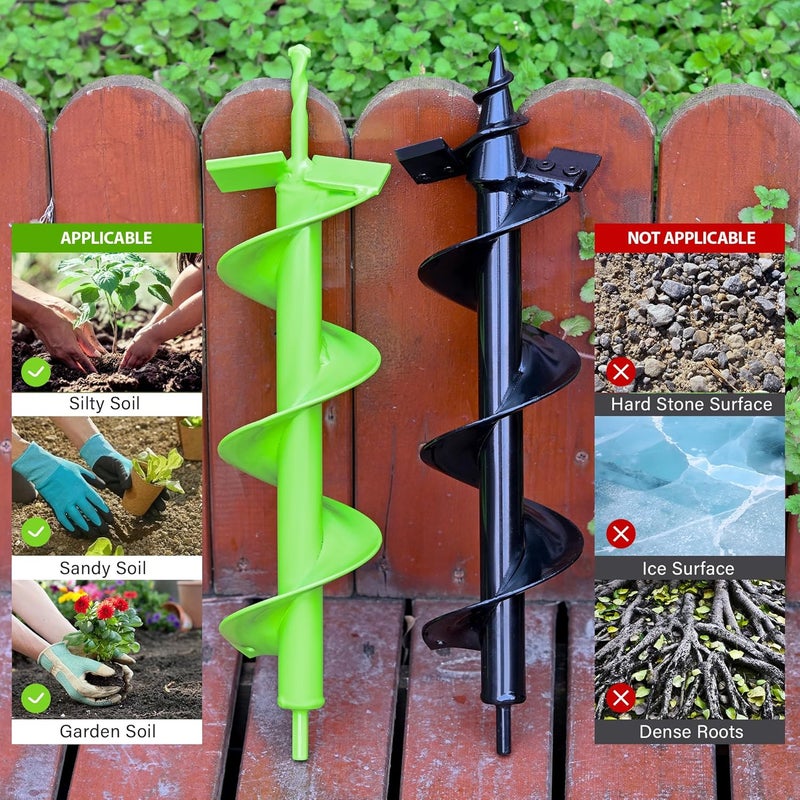 MAZING 16" x 4" Upgraded Spiral Auger Drill Bit for Planting, 2Pc Heavy Duty Garden Auger Bit, Bulb Planter Tool for Post Hole Digger Plant Flower Bedding Digging - Image 3
